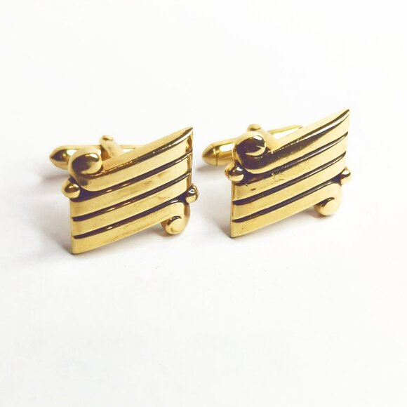 Vintage Swank Gold Tone Cufflinks With Modernist Scroll Design - Picture 1 of 4